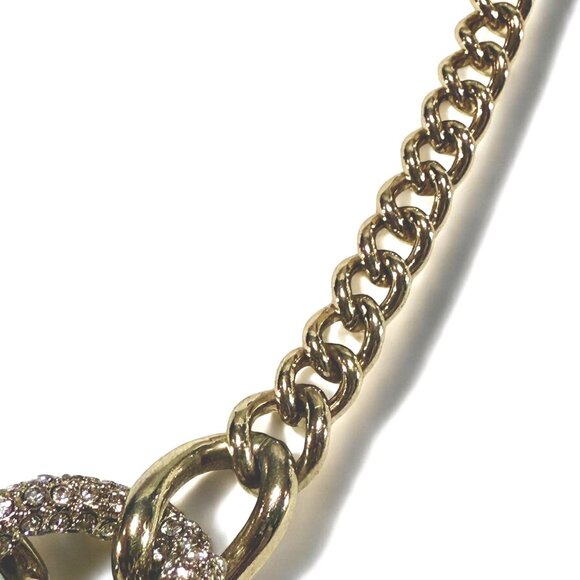 Gold Tone Chain Link Choker Necklace Rhinestone Accent - Picture 5 of 9